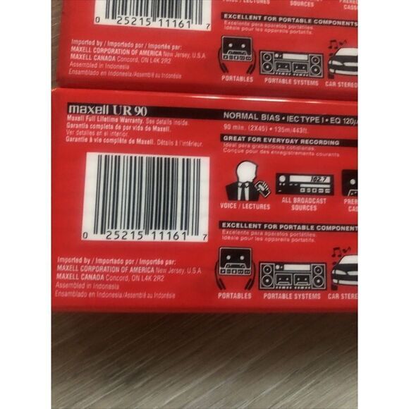 Maxwell UR 90 Minute Blank Audio Cassette Tapes Normal Bias Lot Of 9 Sealed - Picture 10 of 12